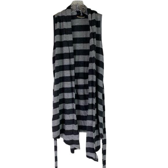 Pretty Good Vest Women’s Gray Stripes Tie Sleeveless Y2K Vintage Open Front M - Picture 1 of 10